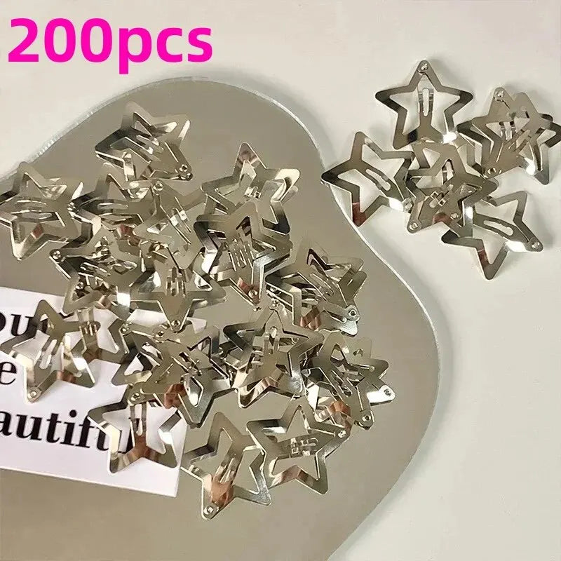 10/25/50/100/200pcs Sliver Y2K Star BB Hair Clips for Girls