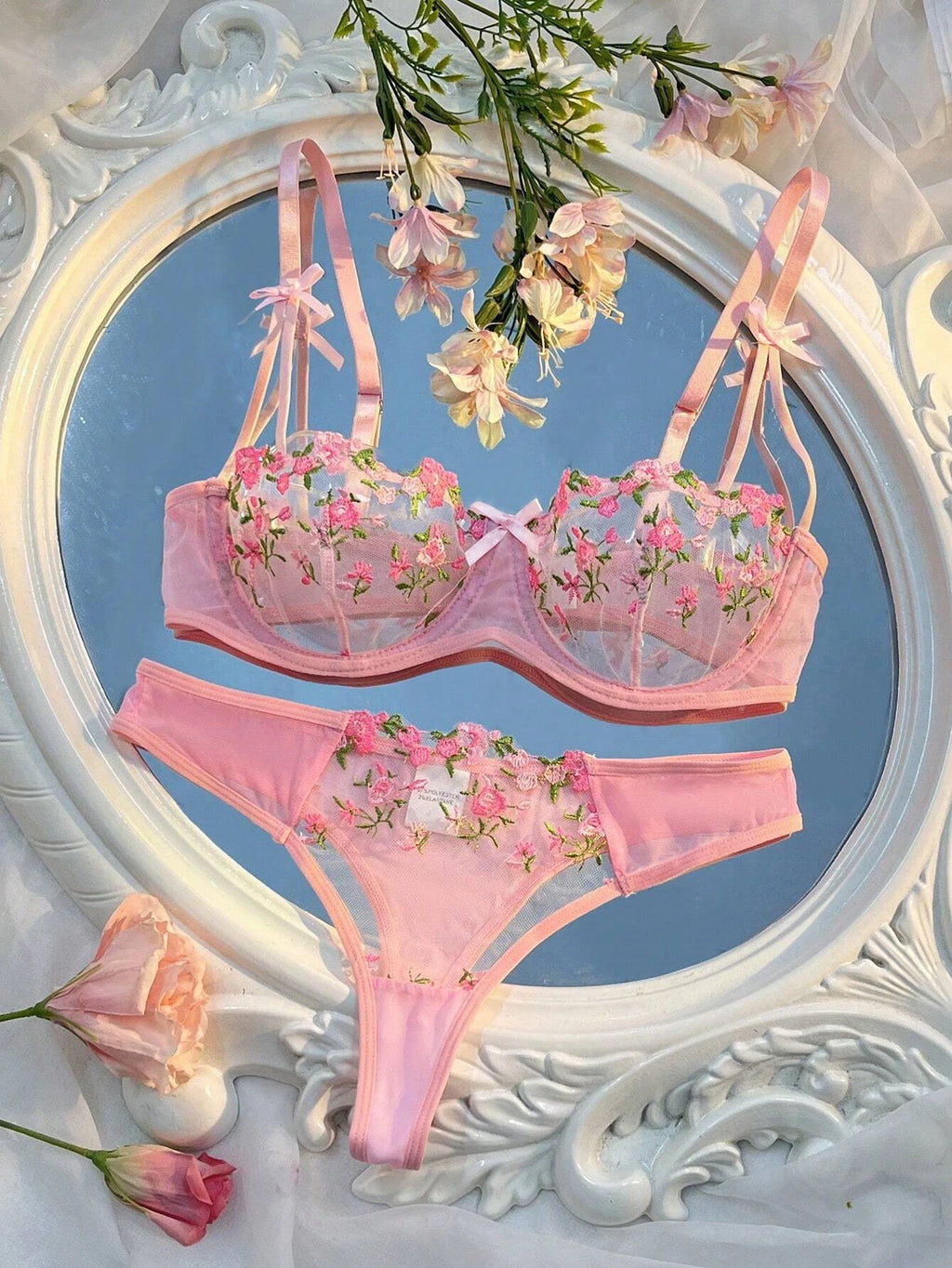 CowLost | pink-transparent-bra-women-sheer-temptation-exotic-sexy-lingerie-set |10