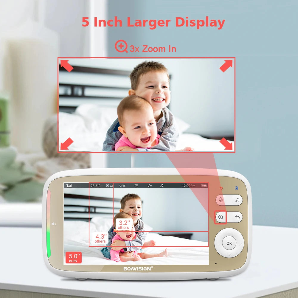 CowLost | vb803-baby-monitor-5-inch-720p-larger-display-with-camera-330-pan-135-tilt-3x-zoom-2-way-audio-night-vision-babysitter-camera |4