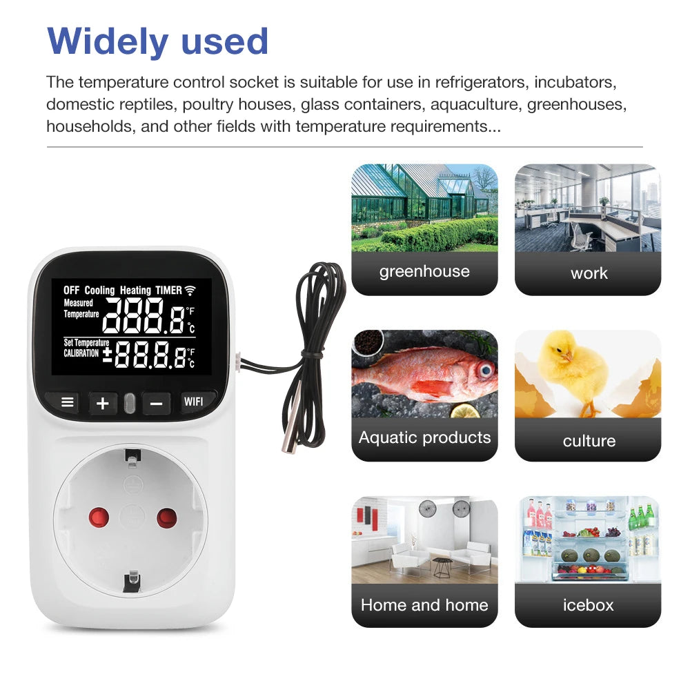 JUANJUAN Tuya Smart WiFi Digital Temperature Controller Socket AC110-240V Thermostat Outlet Heating Cooling Regulator
