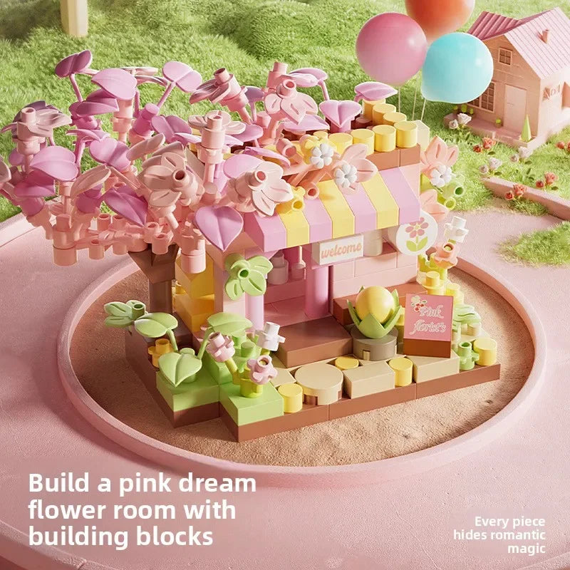 Mini City Street View Flower Shop Building Blocks Kit Educational Toy for Kids