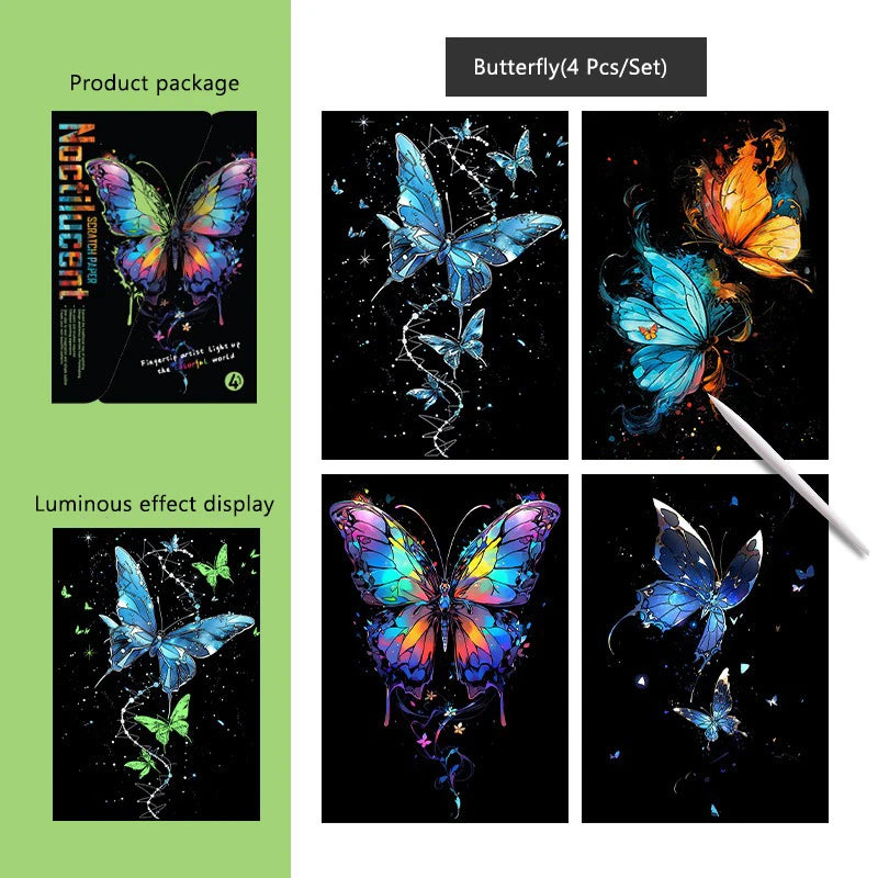 CowLost | product_id-4-pcs-a4-diy-luminous-scratch-painting-set-animal-butterfly-whale-landscape-night-view |28