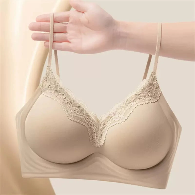 CowLost | liquid-foundation-skin-color-underwear-womens-summer-thin-small-chest-thick-push-up-big-invisible-seamless-spaghetti-strap-bra |1