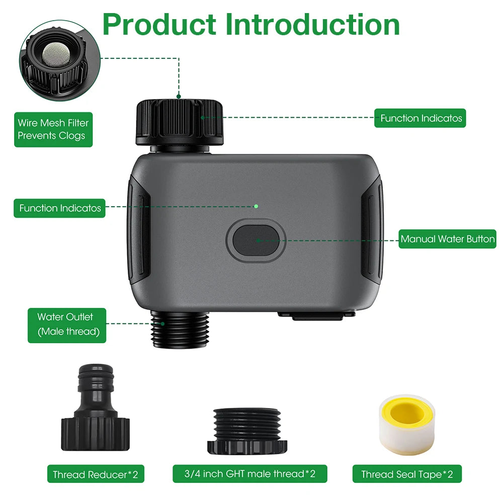 WiFi Smart Garden Water Timer 1-Zone Programmable Irrigation Valve with APP Control