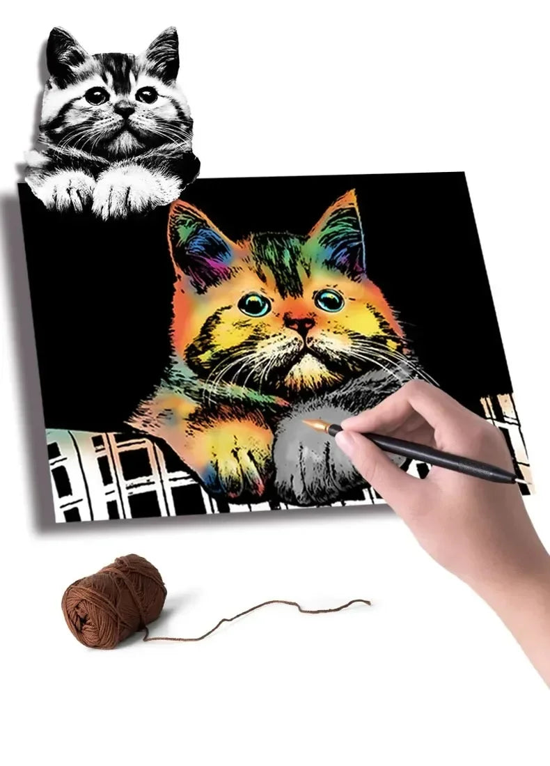 CowLost | product_id-4-pcs-a4-diy-scratch-painting-set-with-cartoon-animals-night-view-designs |15