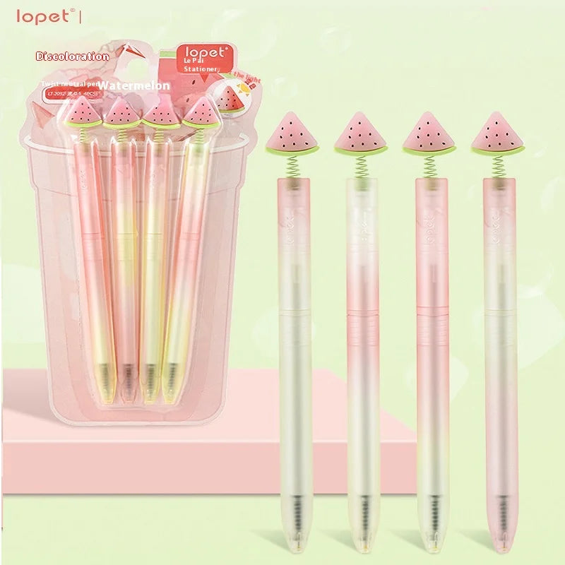 CowLost | product_id-4pcs-lopet-kwaii-cute-twist-gel-pens-color-changing-watermelon-vanilla-cream-quick-dry-black-ink-stationery-gift |2