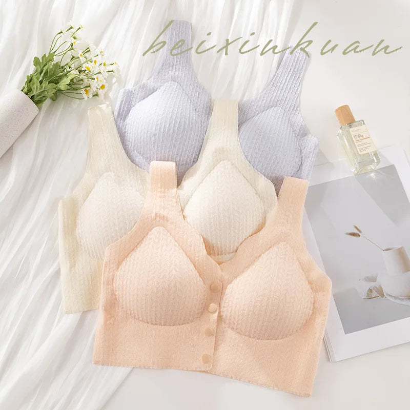 CowLost | product_id-seamless-front-button-wire-free-nursing-bra-with-lace-and-anti-sagging-support-for-pregnant-women |4