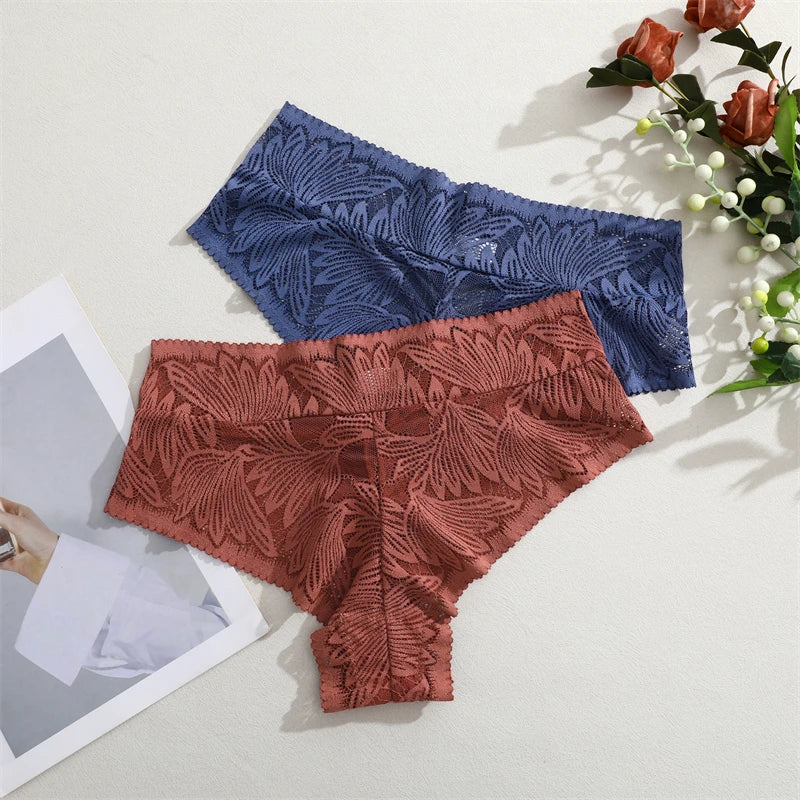 CowLost | activewear-pants-3pcs-lace-hollow-out-mid-waist-womens-briefs-set |12