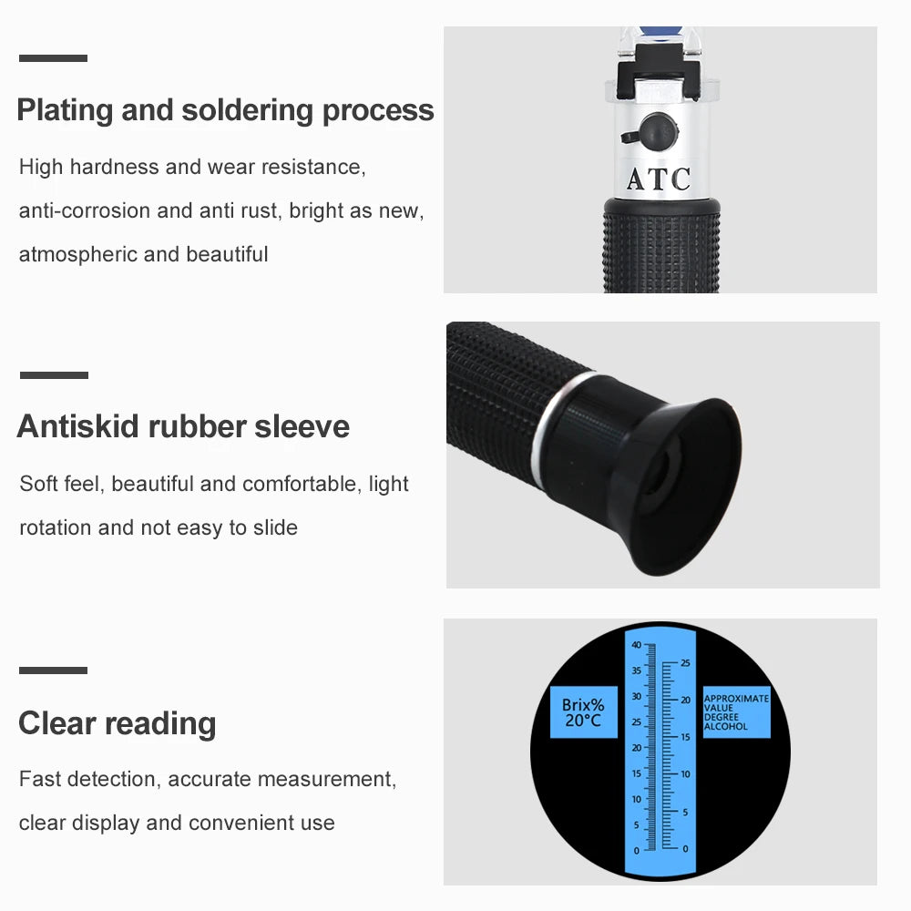 Handheld Alcohol & Sugar Refractometer Tester 0-25% Alcohol 0-40% Brix Wine Beer Meter
