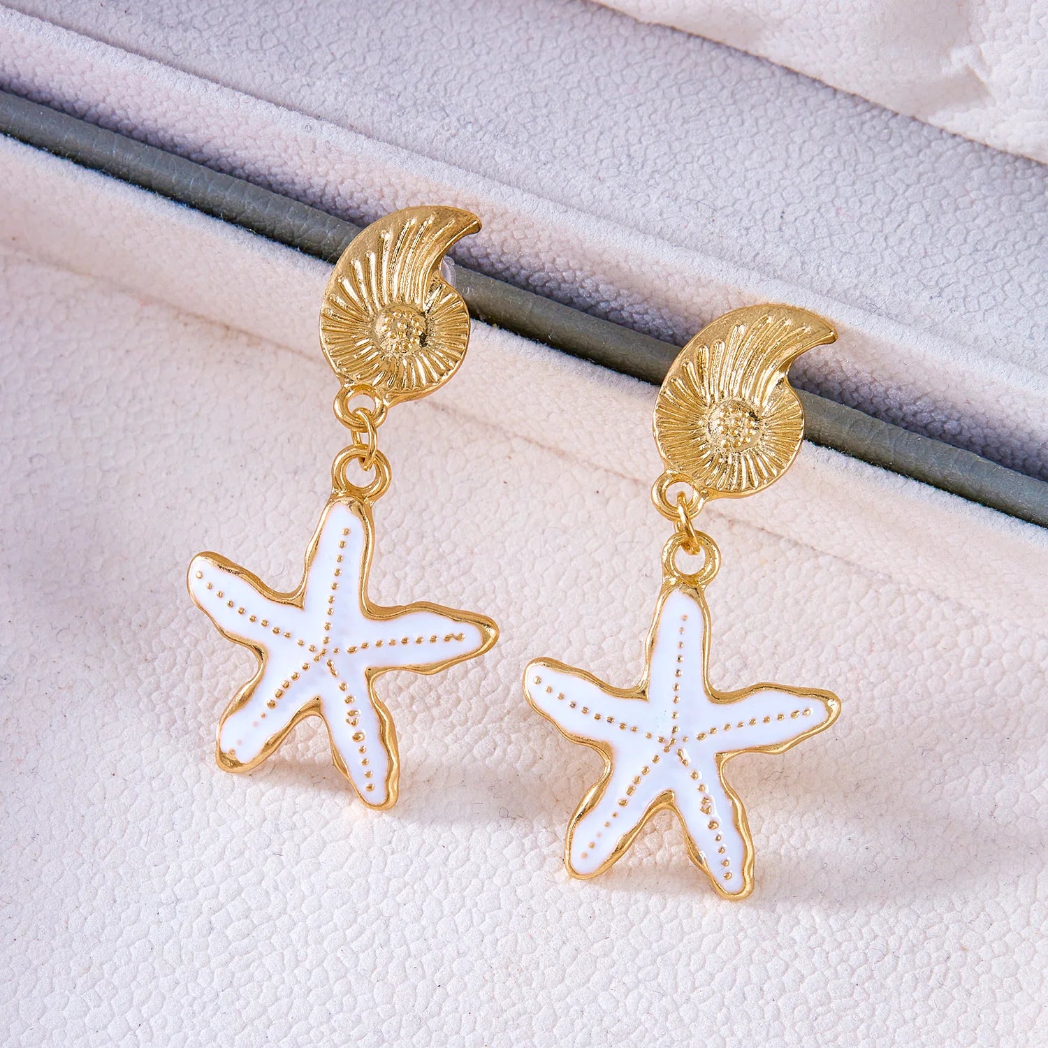 CowLost | ocean-series-conch-starfish-dangle-earrings-for-women-summer-beach-asymmetrical-metal-enamel-earring-girls-party-jewelry-gift |2