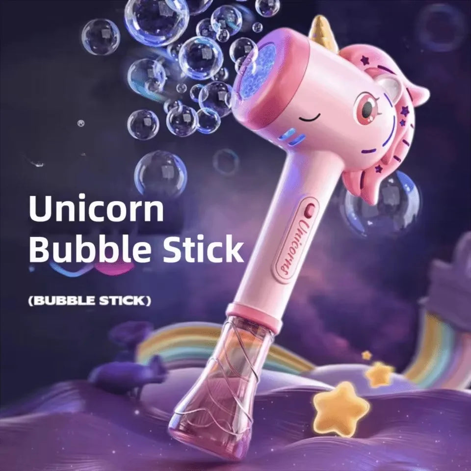 Cartoon Unicorn Automatic Bubble Machine Handheld Bubble Gun with Lights Outdoor Toy