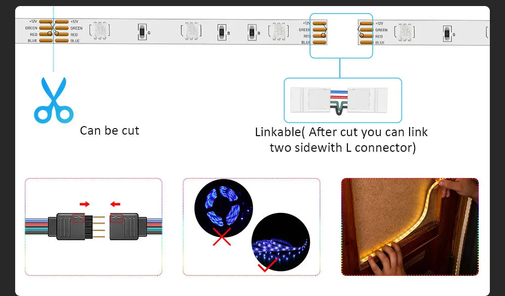 Mexllex RGB LED Strip Light 30M/20M/15M Flexible Tape DC 24V/12V APP & Remote Music Sync