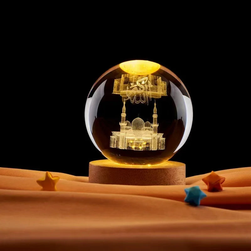 CowLost | 6cm-3d-crystal-ball-night-light-ramadan-decoration-for-home |6