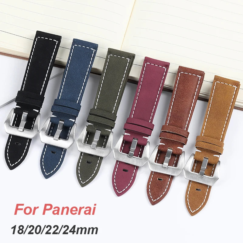 Vintage Cowhide Watchband Matte Leather Strap 18-24mm for Men & Women