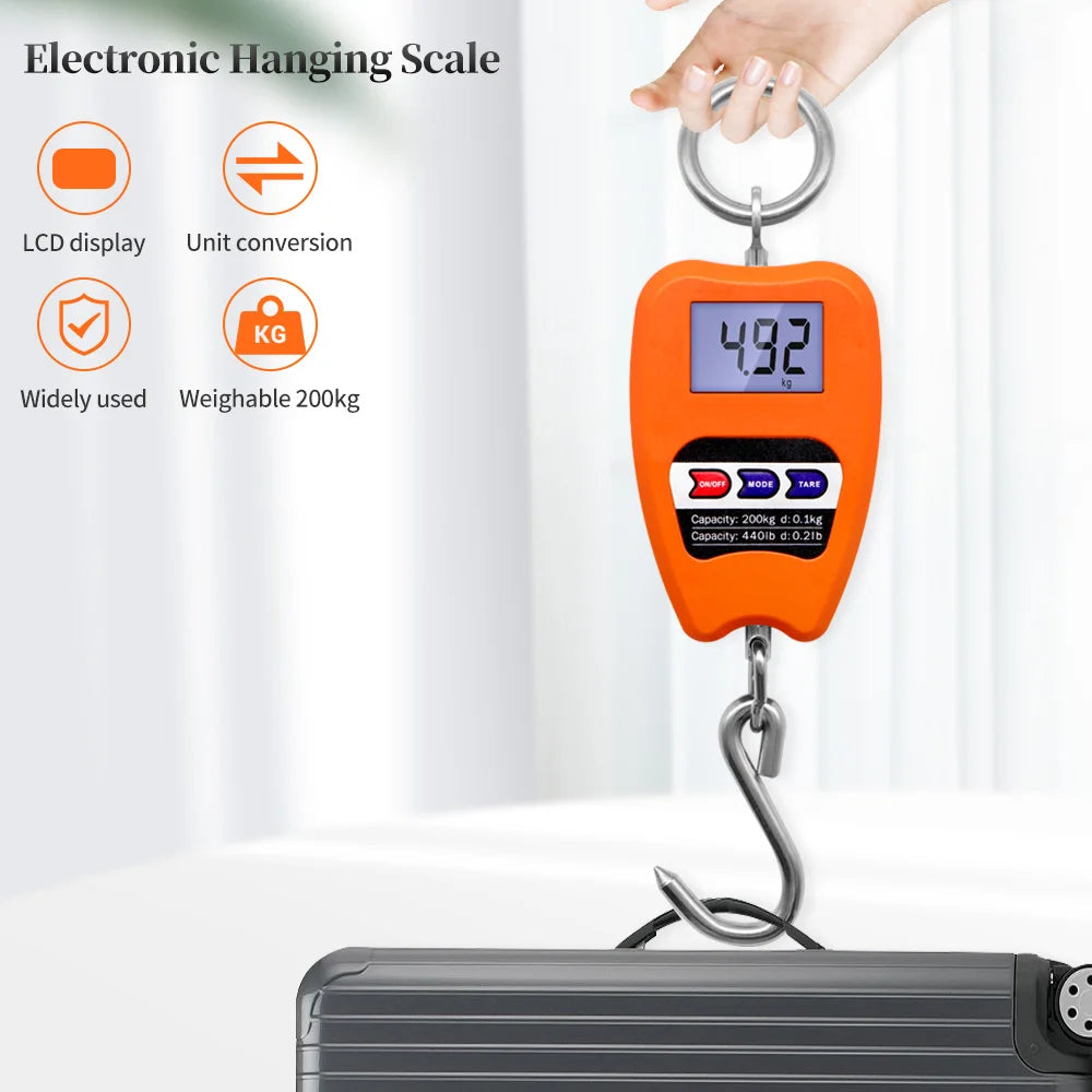 200kg 50g Digital Industrial Hanging Crane Scale Heavy Duty Hook Weighing Scale