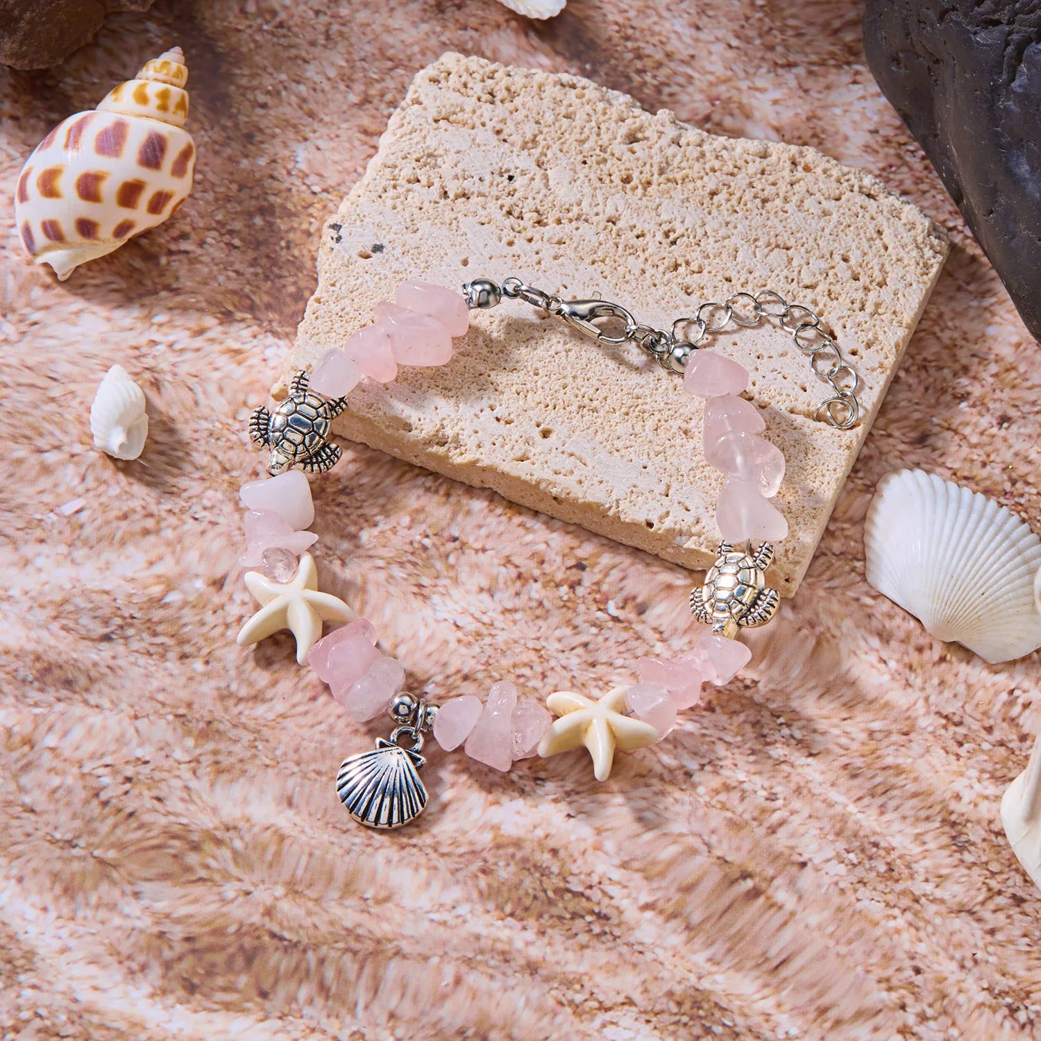 CowLost | bohemia-sea-turtle-bracelet-for-women-starfish-seahorse-shell-pearl-adjustable-metal-chain-summer-beach-party-vacation-jewelry |11