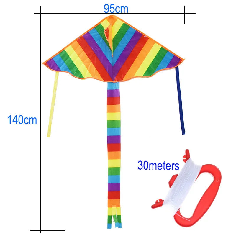 Rainbow Triangle Kite with Long Tail and Flying Line for Kids Outdoor Fun