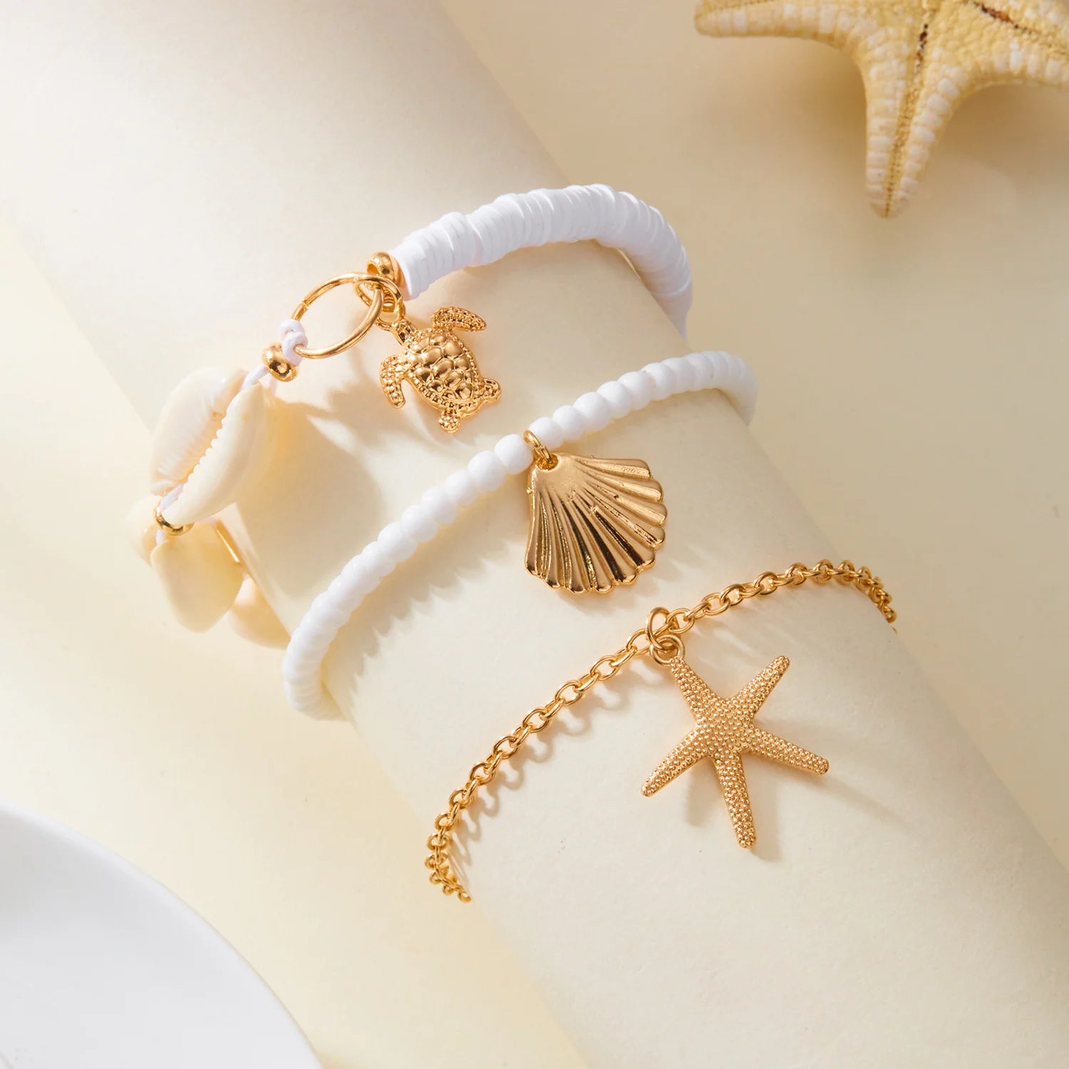 CowLost | vintage-gold-color-starfish-shell-anklets-for-women-double-layer-foot-chain-ankle-bracelet-on-the-leg-beach-barefoot-jewelry |4