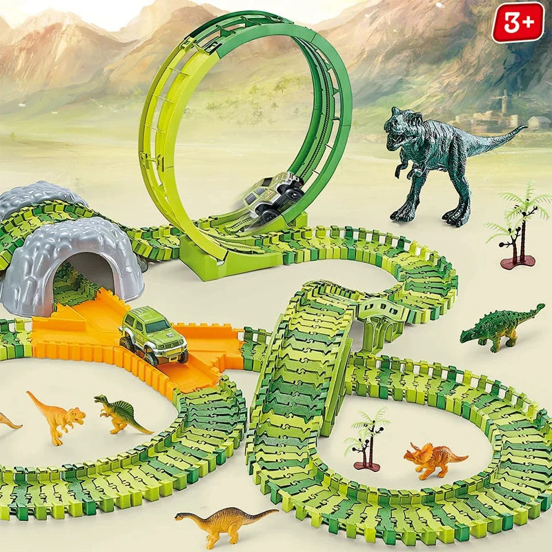 CowLost | fencing-barriers-dinosaur-plastic-racing-track-set-with-electronic-car-toy |2