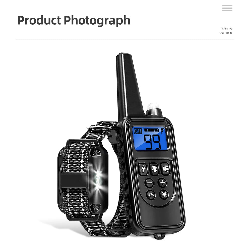 800m Waterproof Rechargeable Electronic Dog Training Collar with Nylon Rope Stop Barking