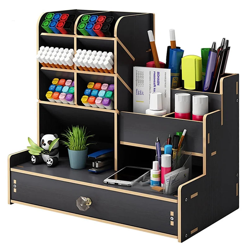 CowLost | wooden-desk-organiser-diy-desktop-tidy-pen-holder-large-capacity-stationery-storage-box-with-drawer-for-home-office-and-school |15