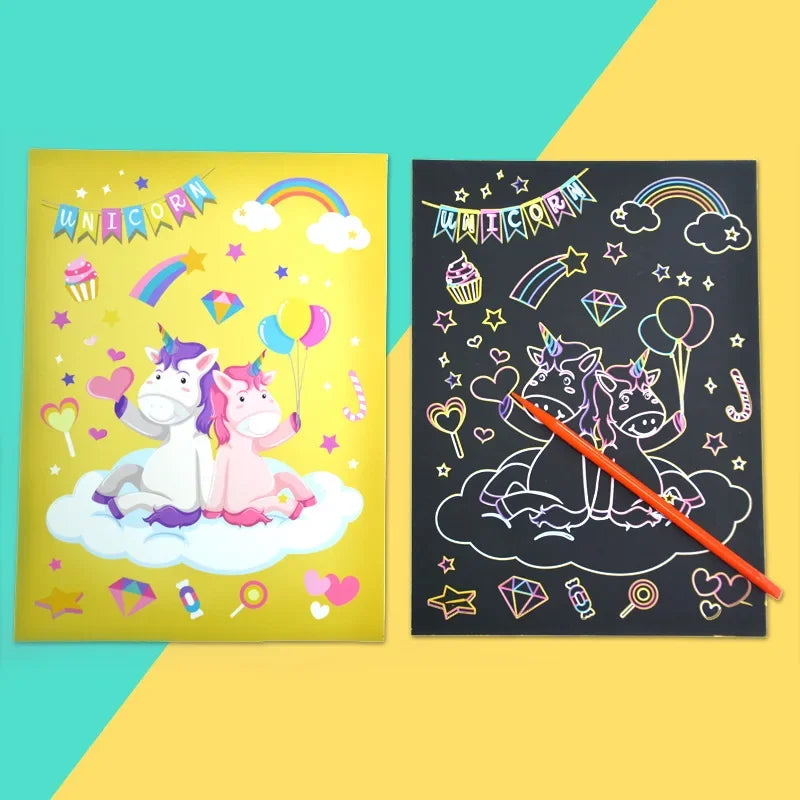 CowLost | product_id-9pcs-magic-rainbow-scratch-art-painting-kit-cartoon-animal-diy-educational-toy |10