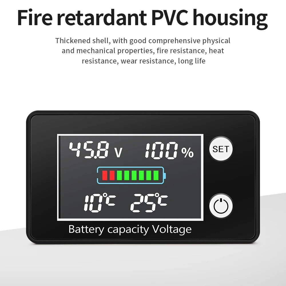 JUANJUAN DC 10V-100V Digital Battery Capacity Indicator LCD Voltage Tester with Temperature Control