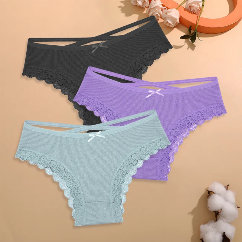 CowLost | activewear-pants-finetoo-4pcs-women-s-cotton-striped-lace-briefs |30