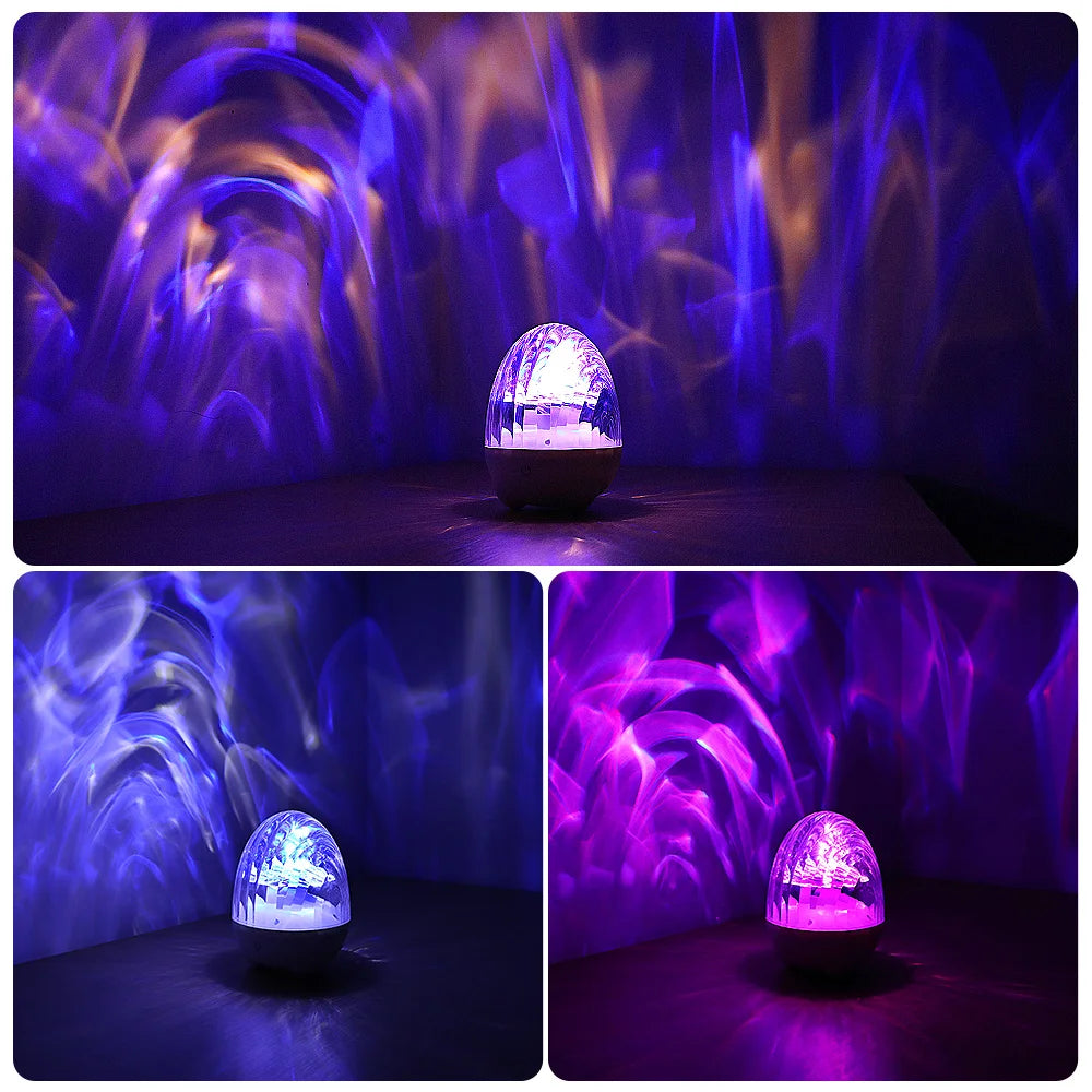Aurora & Ocean Wave Projector Lamp with Remote, Music Speaker, RGB Effects, Rechargeable Night Light Gift