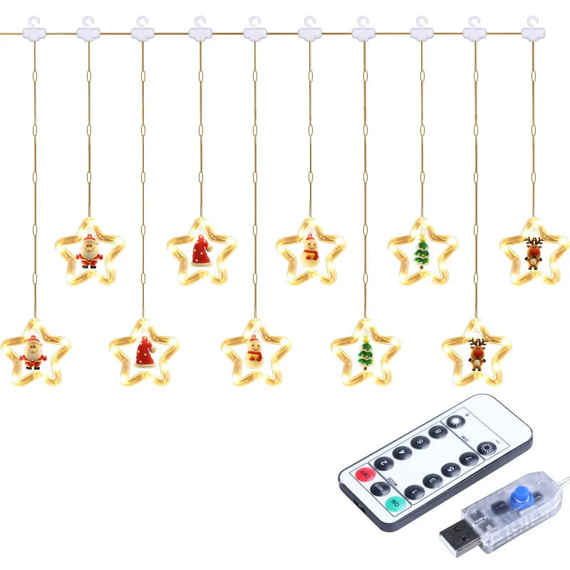 CowLost | product_id-led-usb-christmas-star-santa-curtain-string-lights-for-bedroom-and-living-room |12