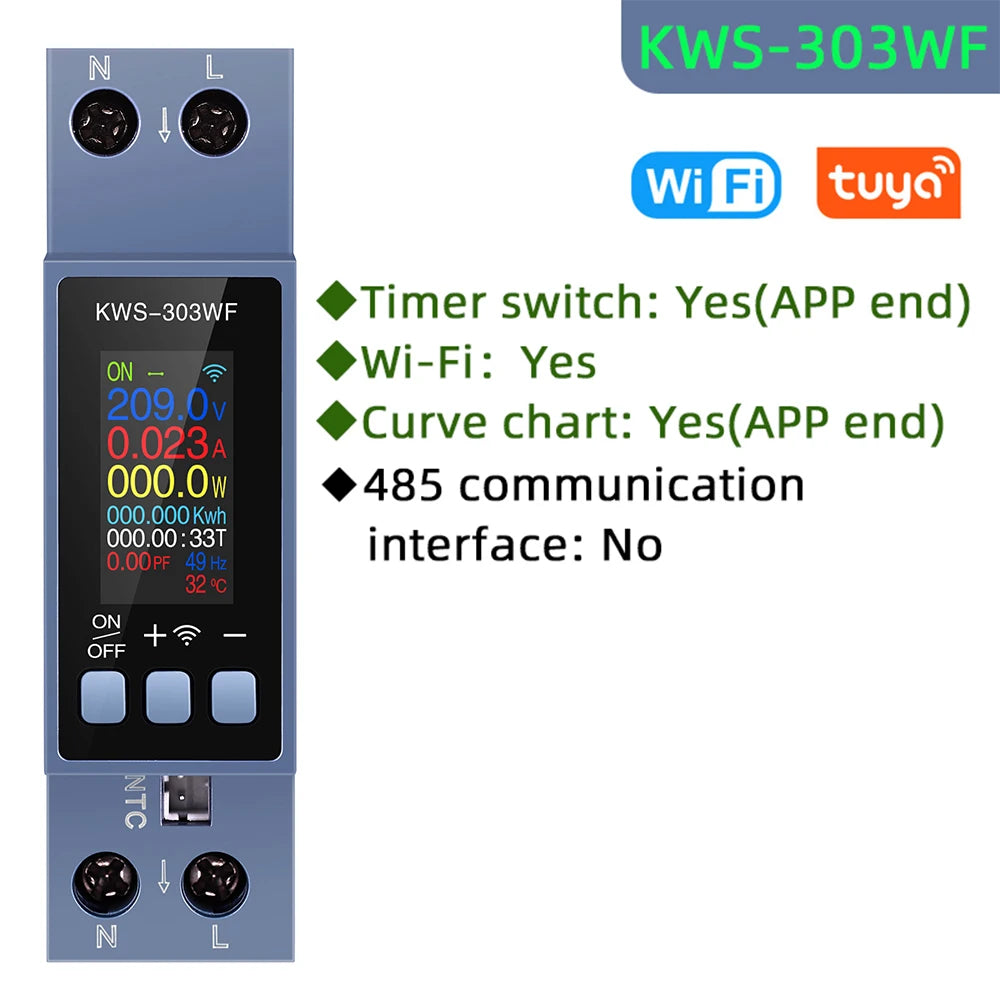 KWS-303 8-in-1 Multifunctional Din Rail Power Meter Smart Switch 85-290V AC Energy Meter