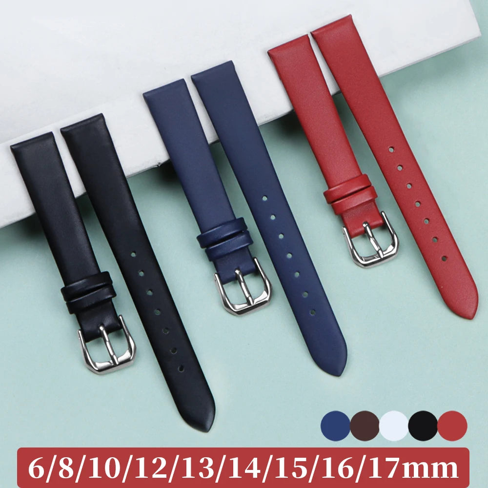 Ultra Thin Waterproof Leather Watch Strap 8-17mm Soft Plain Universal Sport Band