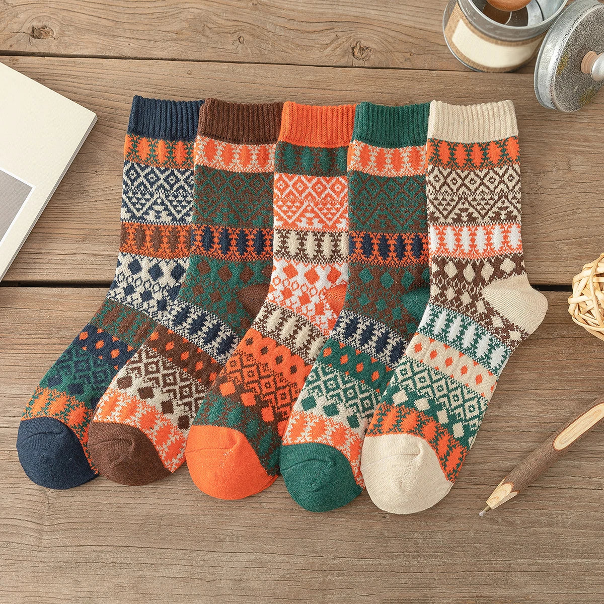 CowLost | sporting-goods-5-pairs-thick-warm-winter-socks-for-men-women-retro-style |22