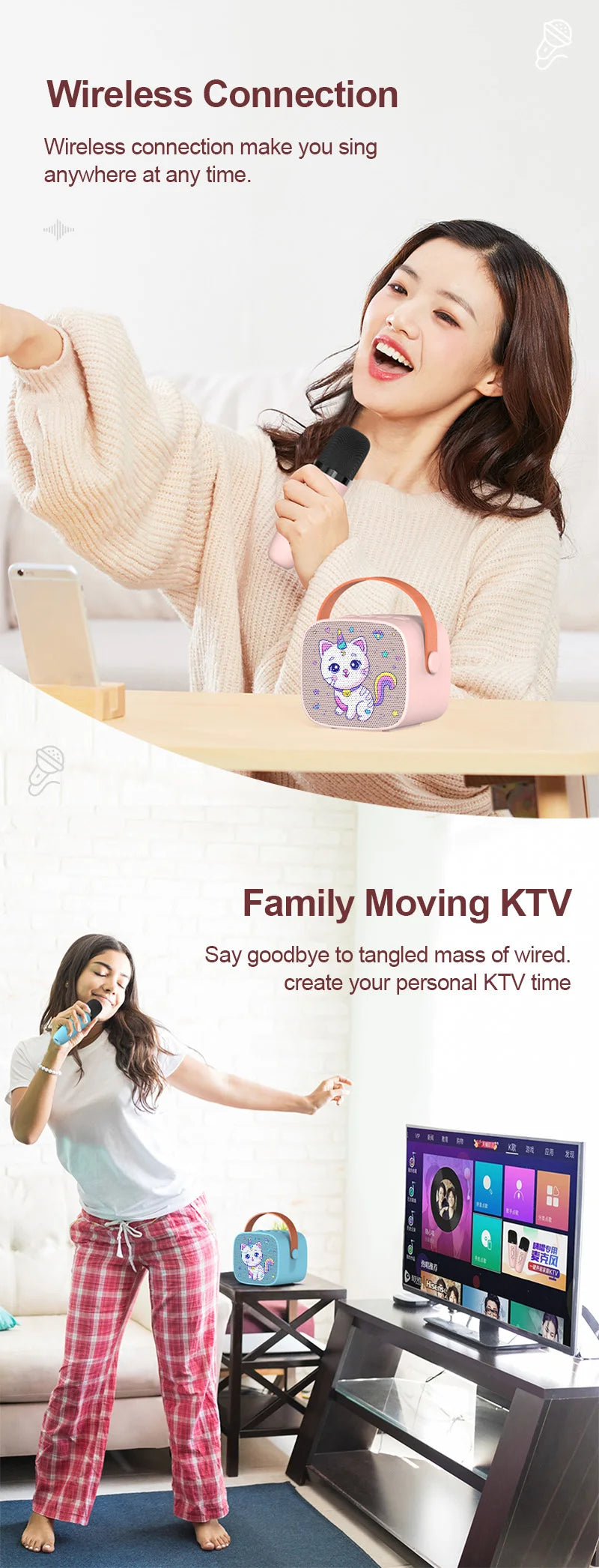 CowLost | game-timers-portable-mini-cartoon-cat-bluetooth-karaoke-speaker-with-microphone |11