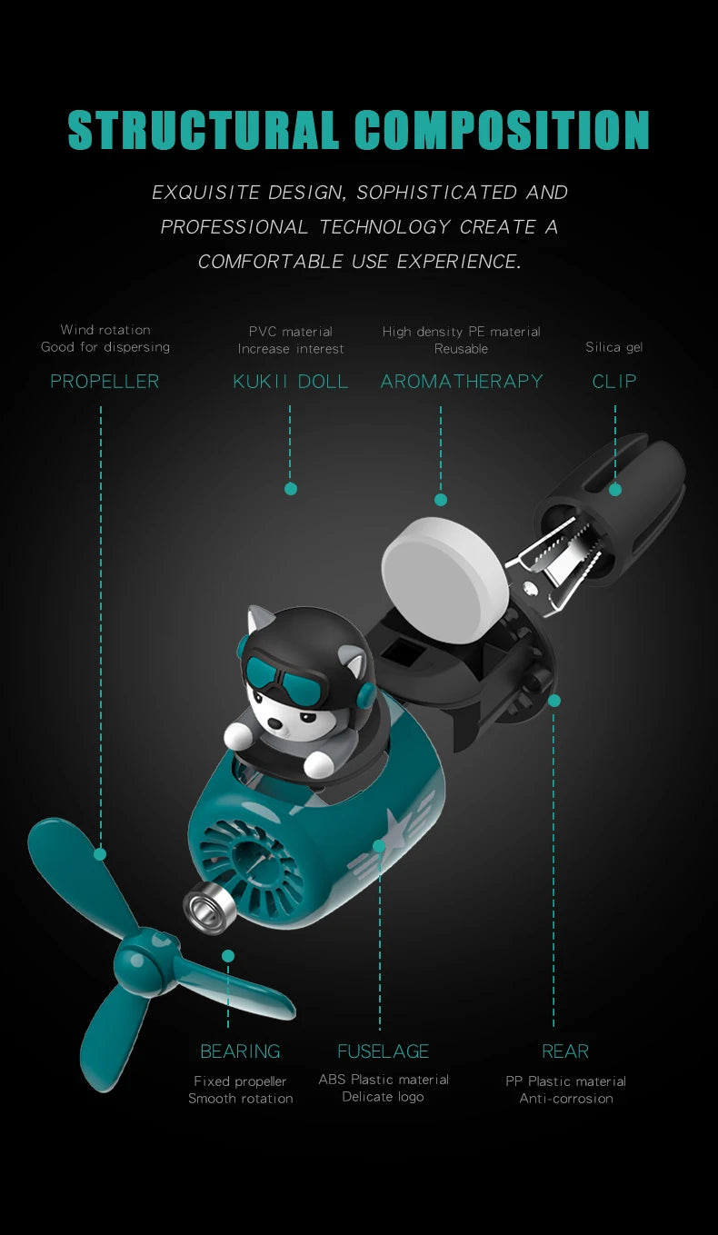 CowLost | product_id-pilot-husky-dog-car-air-freshener-propeller-plane-vent-clip-ocean-scent-aroma-diffuser |14