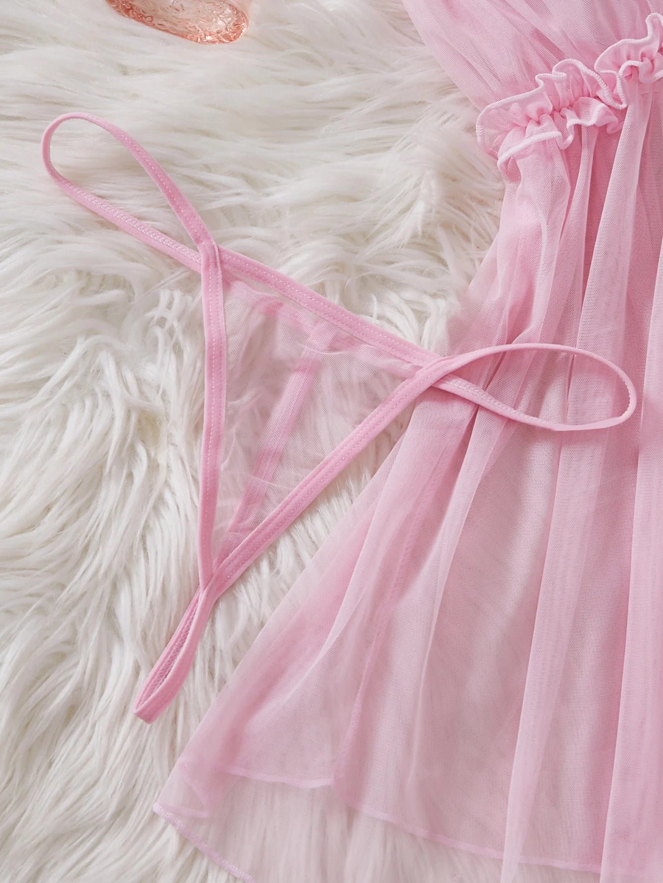 CowLost | women-perspective-mesh-nightdress-bow-wrapped-around-chest-pink-sexy-babydoll |12