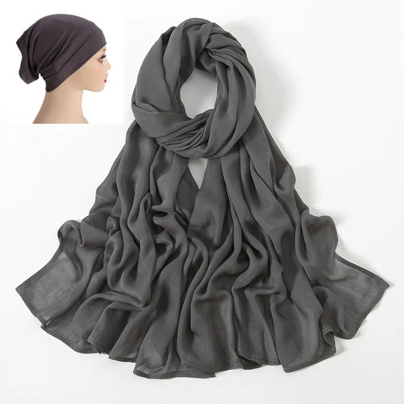 CowLost | 2pcs-set-hijab-matching-color-jersey-cap-lady-plain-viscose |24