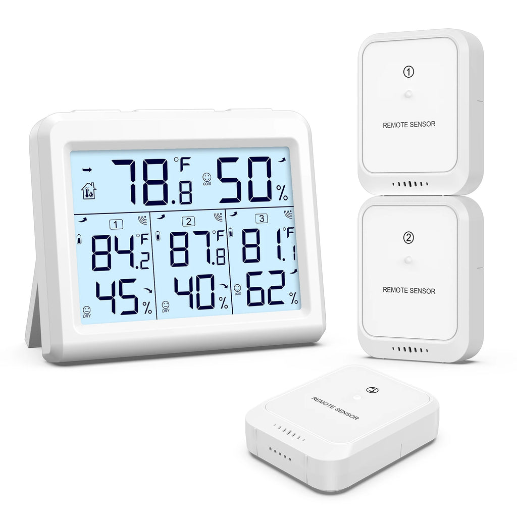 ORIA Wireless Indoor Digital Thermometer Hygrometer with 3 Sensors for Home and Office
