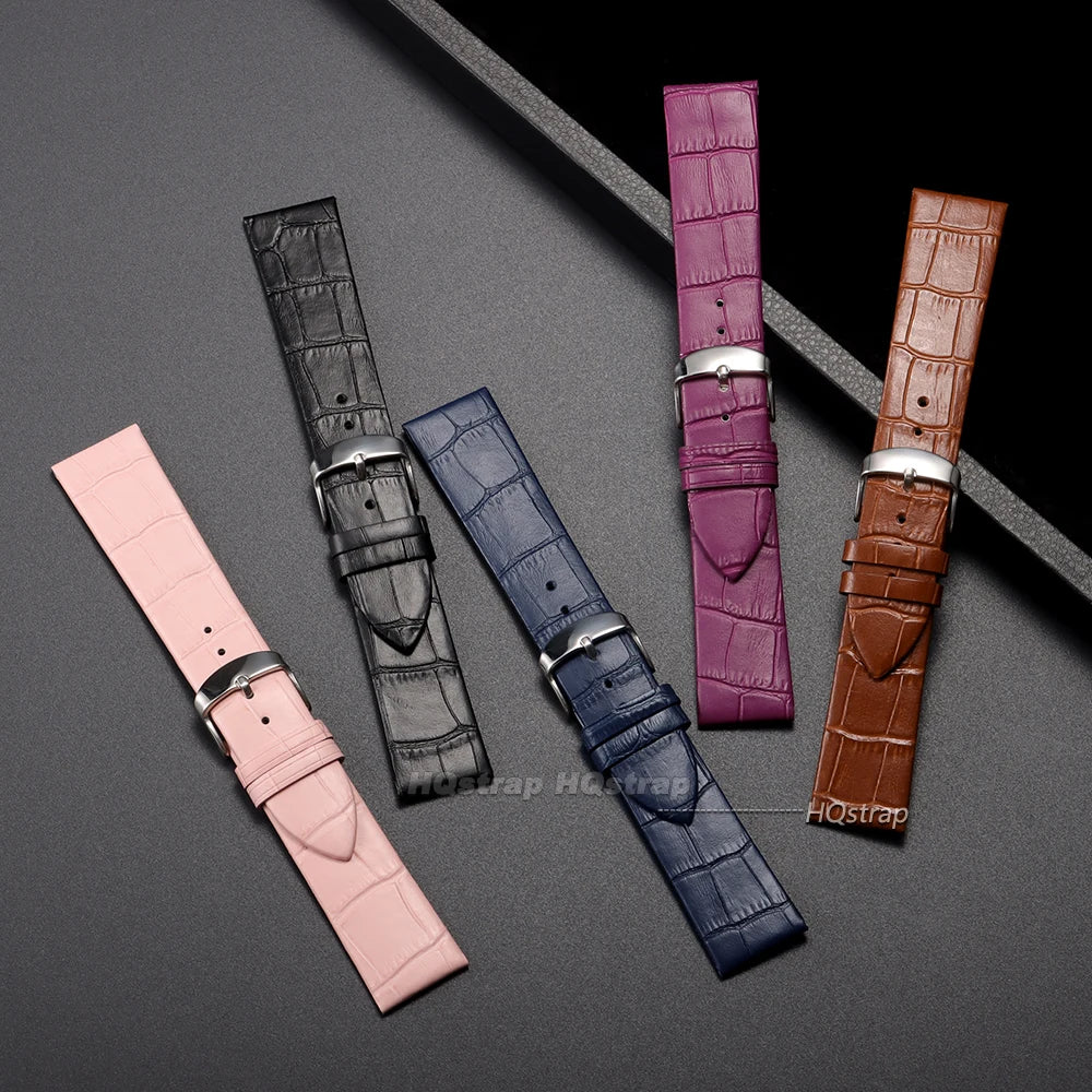 Leather Watch Strap Bamboo Knot Pattern Universal Replacement 18mm-22mm Black Brown Blue White Pink