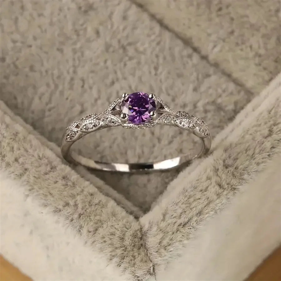 Autumn Winter Light Luxury Amethyst Zirconia Women's Fashion Ring