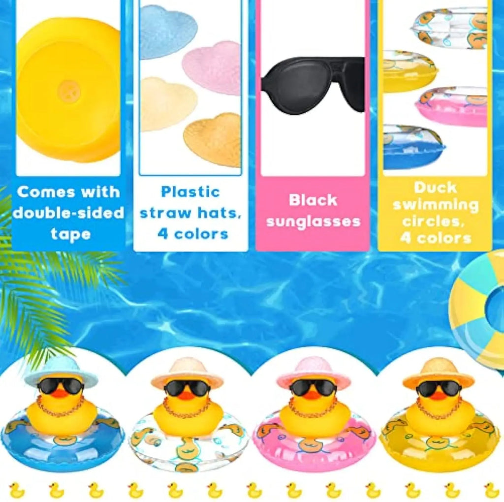 CowLost | product_id-24-pack-summer-rubber-duck-car-dashboard-decorations-with-mini-hat-and-swim-ring |11