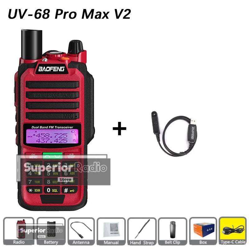 CowLost | mobile-phone-cases-baofeng-uv-68-pro-max-v2-walkie-talkie-ip67-waterproof-usb-c-charger-long-range-fm-radio-128-channels |36