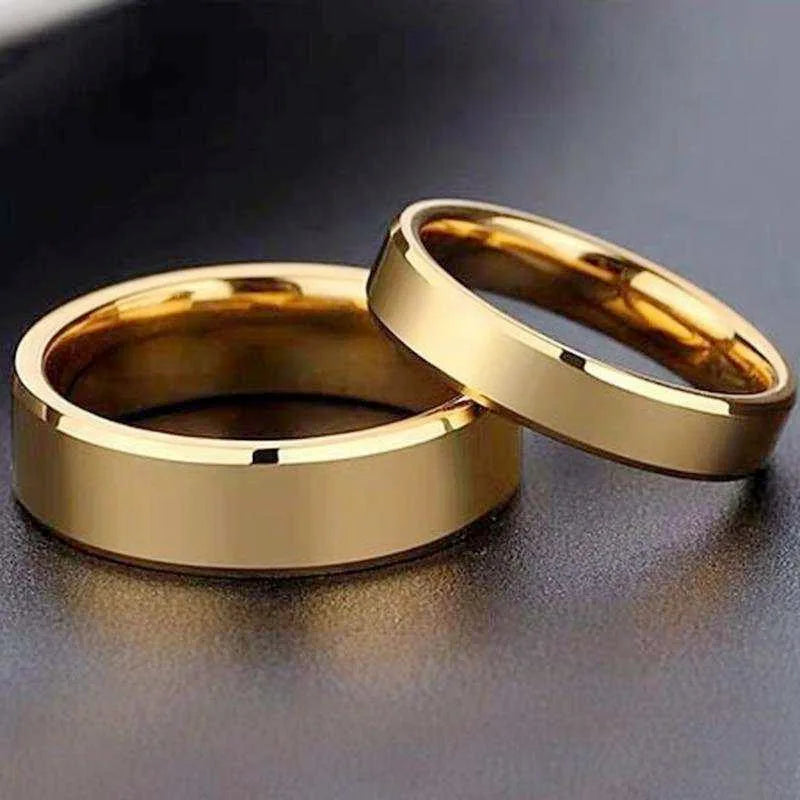 Stainless Steel Gold Couple Rings Simple Wedding Jewelry for Men and Women Gifts