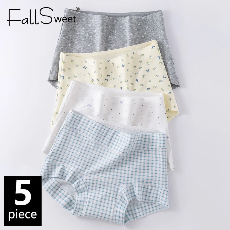 CowLost | product_id-fallsweet-5pcs-plus-size-womens-cotton-seamless-plaid-briefs-high-elastic-underwear |1