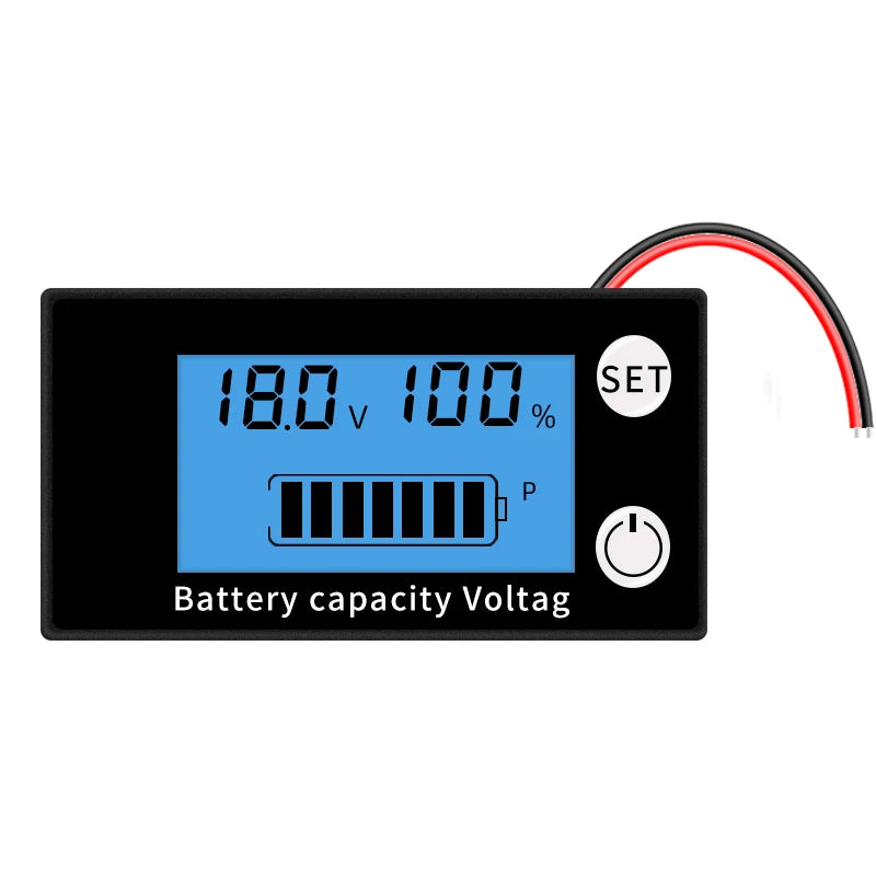 8V-100V Dual Line DC Voltmeter Battery Capacity Indicator with Temperature Alarm for Lead Acid Lithium LiFePO4