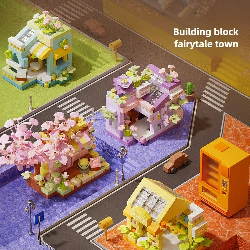 Mini City Street View Flower Shop Building Blocks Kit Educational Toy for Kids