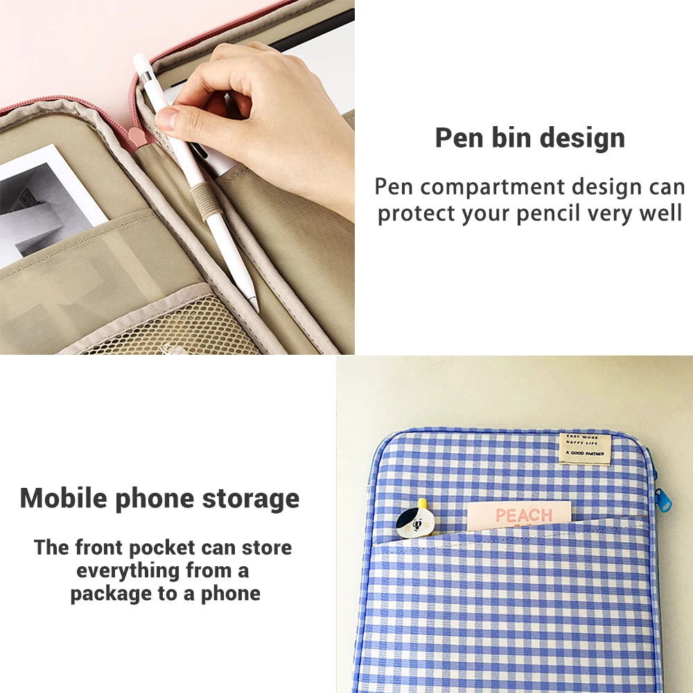 CowLost | grid-cases-tablet-sleeve-bag-7-9-12-9-inch-handbag-for-ipad-pro-samsung-xiaomi |5