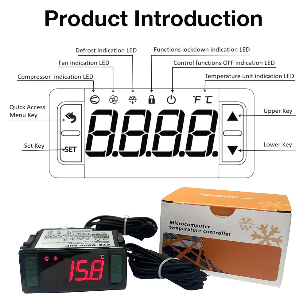 LCD Temperature Controller AC115/230V Thermostat Relay for Heating Cooling Incubator Freezer