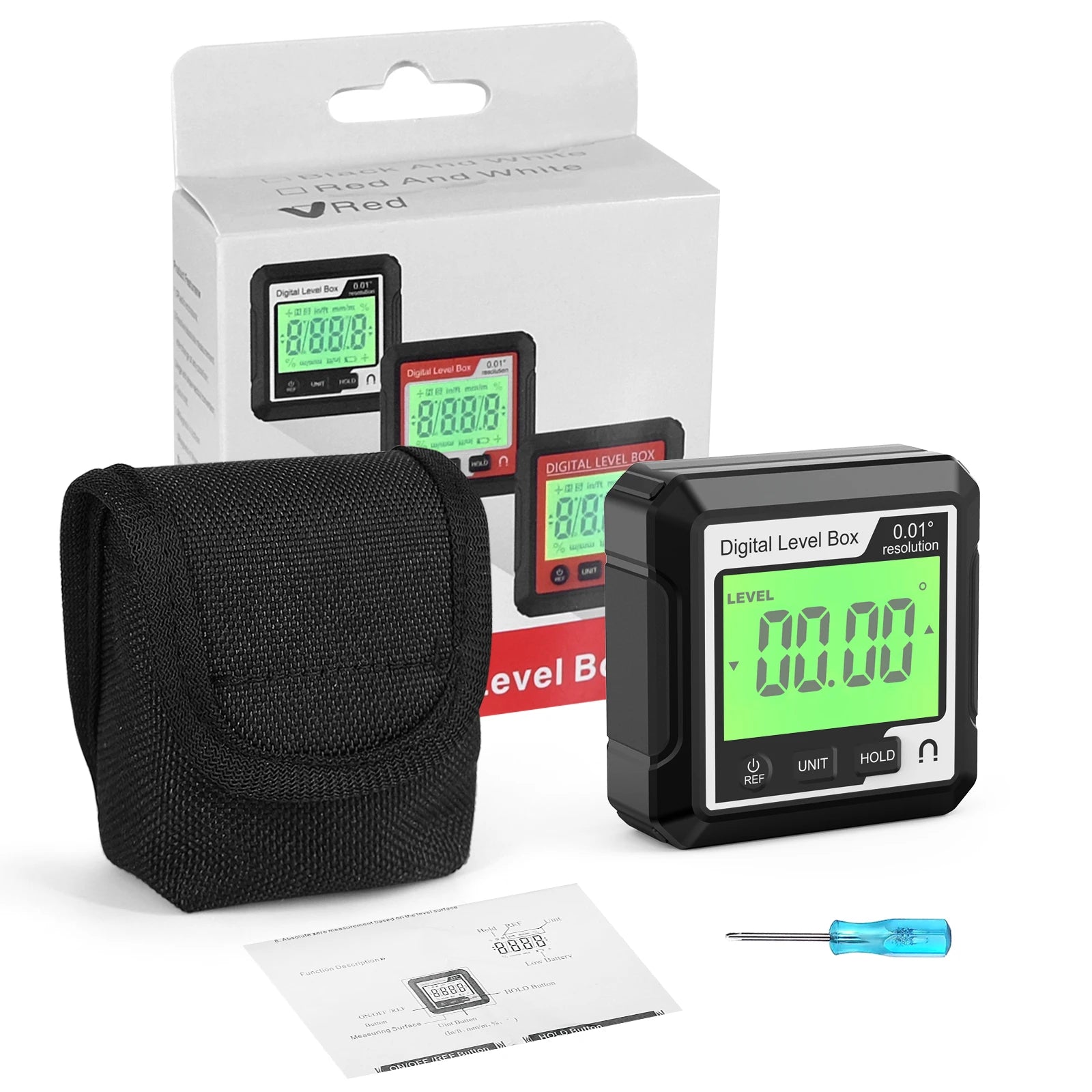 Digital Magnetic Inclinometer LCD Backlight Angle Finder 4x90° Protractor Level Box for Woodworking