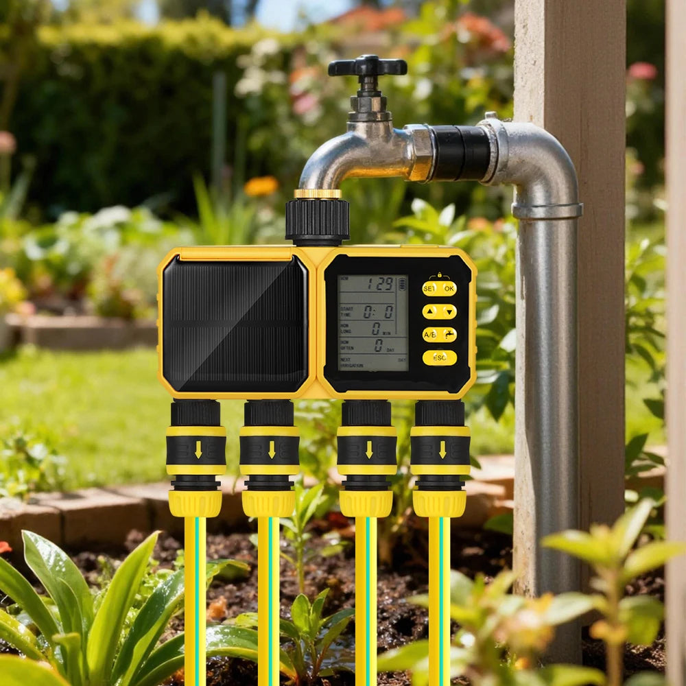 WiFi Solar Irrigation Timer 1/2/4 Outlet Smart Watering Controller for Garden Greenhouse